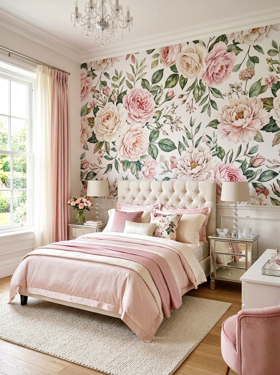 Large Floral Wallpaper - 30 mural wallpaper bedroom aesthetic ideas