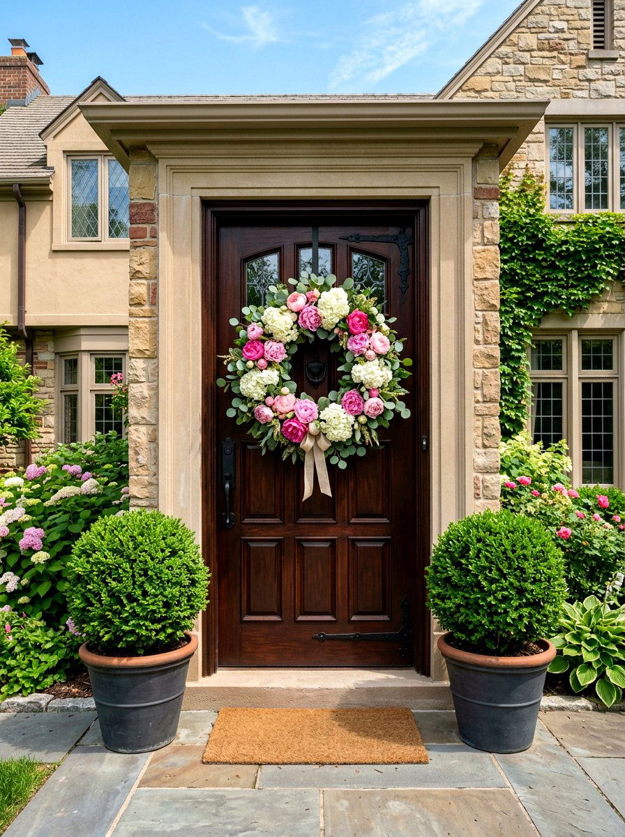 Large Floral Wreath - 30 spring front porch ideas