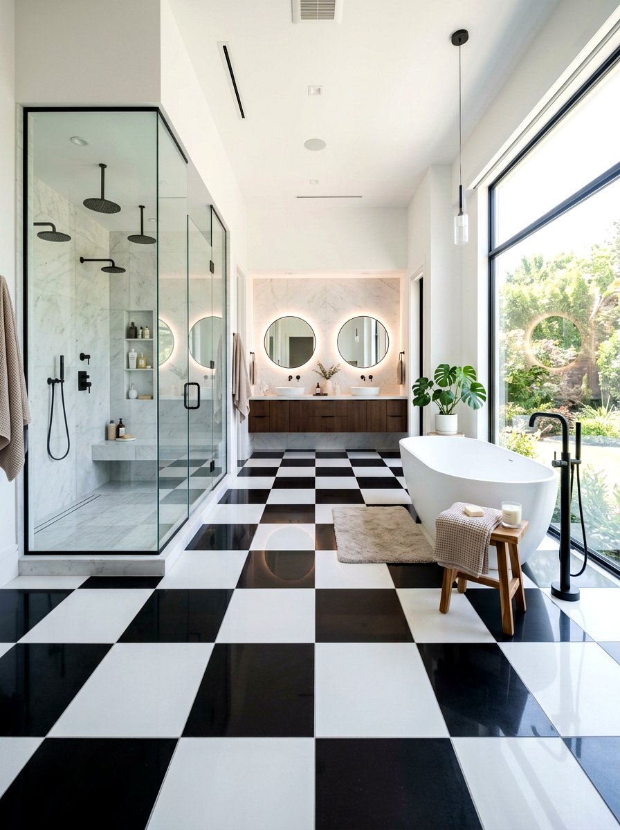 Large Format Checkerboard Bathroom Tile - 30 checkerboard bathroom floor ideas
