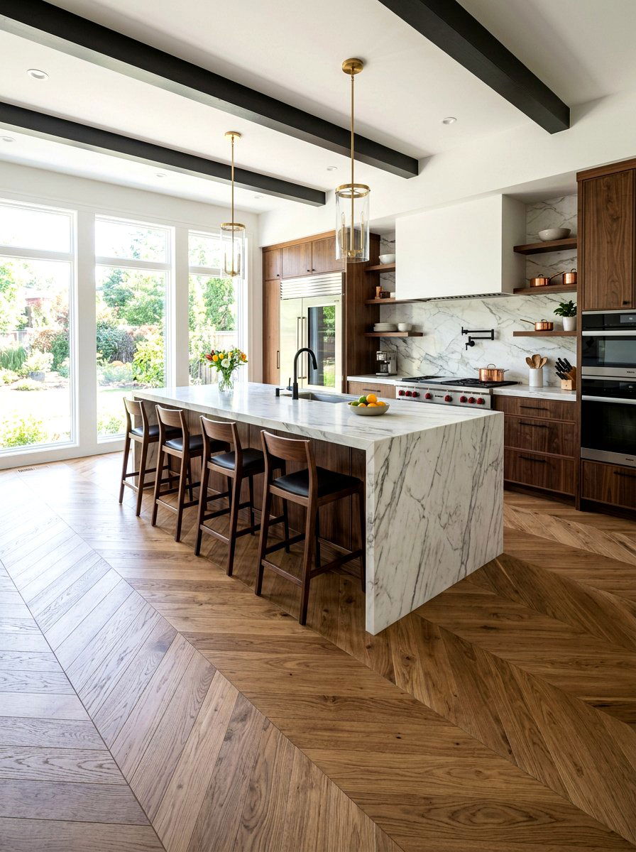 Large Format Chevron Planks - 30 parquet kitchen floor ideas