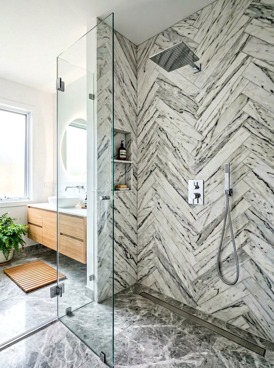 Large Format Herringbone Shower Tile - 30 herringbone shower tile ideas