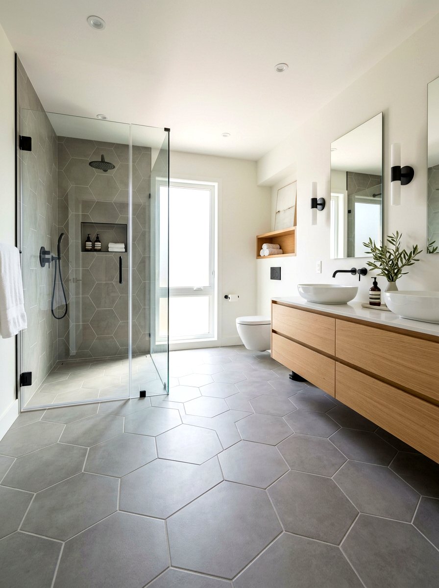 Large Format Hex Tile Bathroom - 30 hex tile bathroom ideas