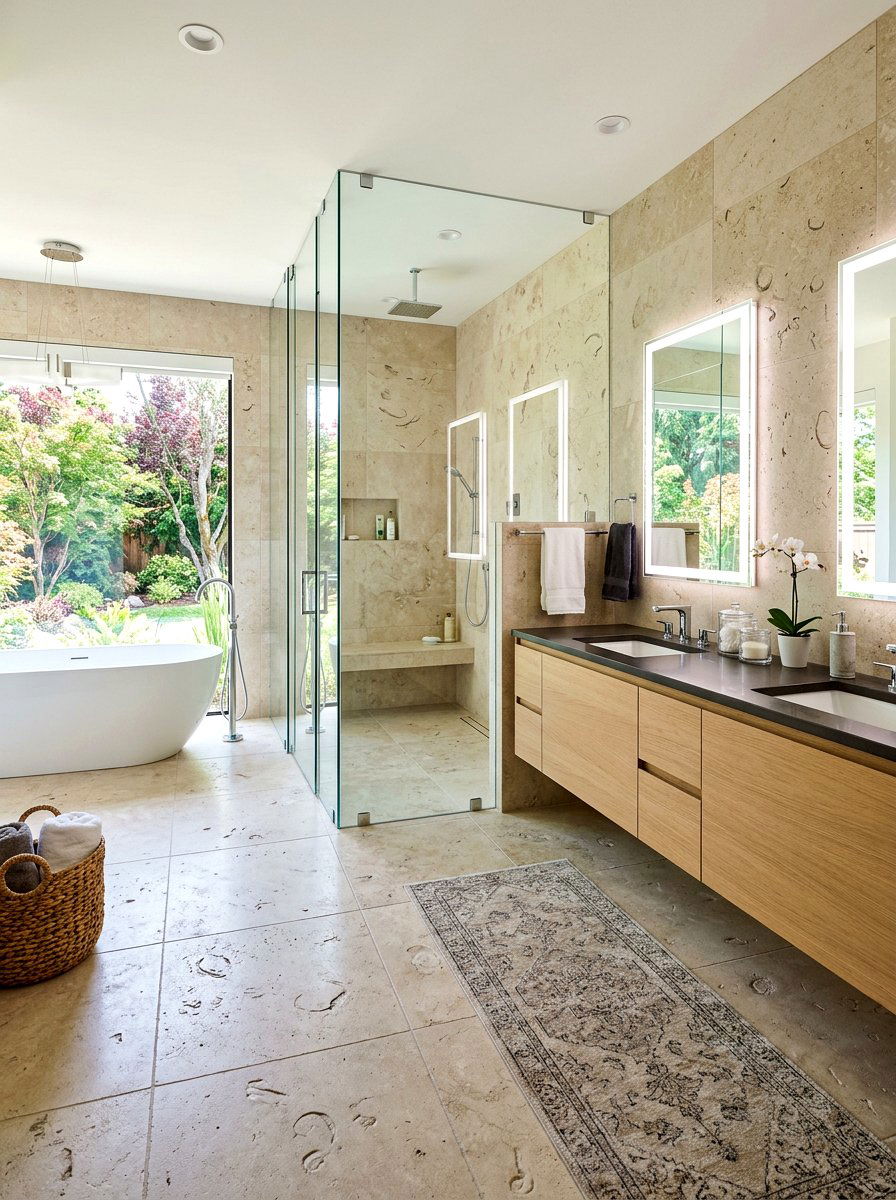 Large Format Limestone Bathroom Tiles - 30 limestone bathroom ideas