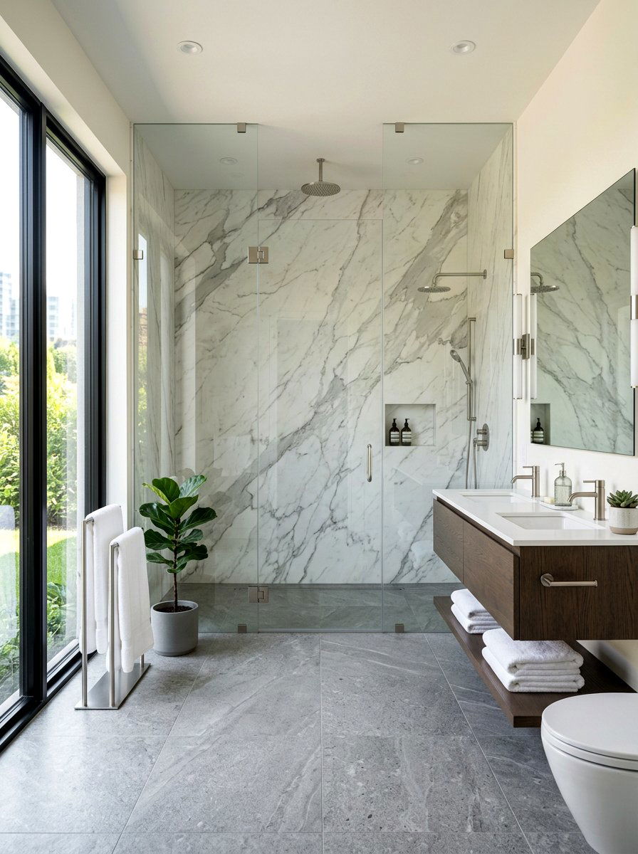 Large Format Marble Slab - 30 bathroom accent tile ideas