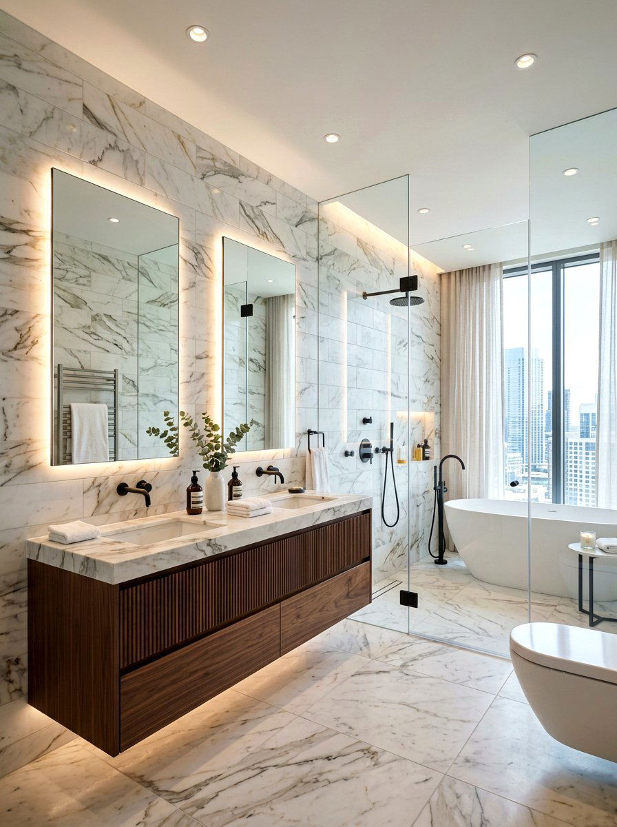 Large Format Marble Stacked Bathroom - 30 stacked tile bathroom ideas