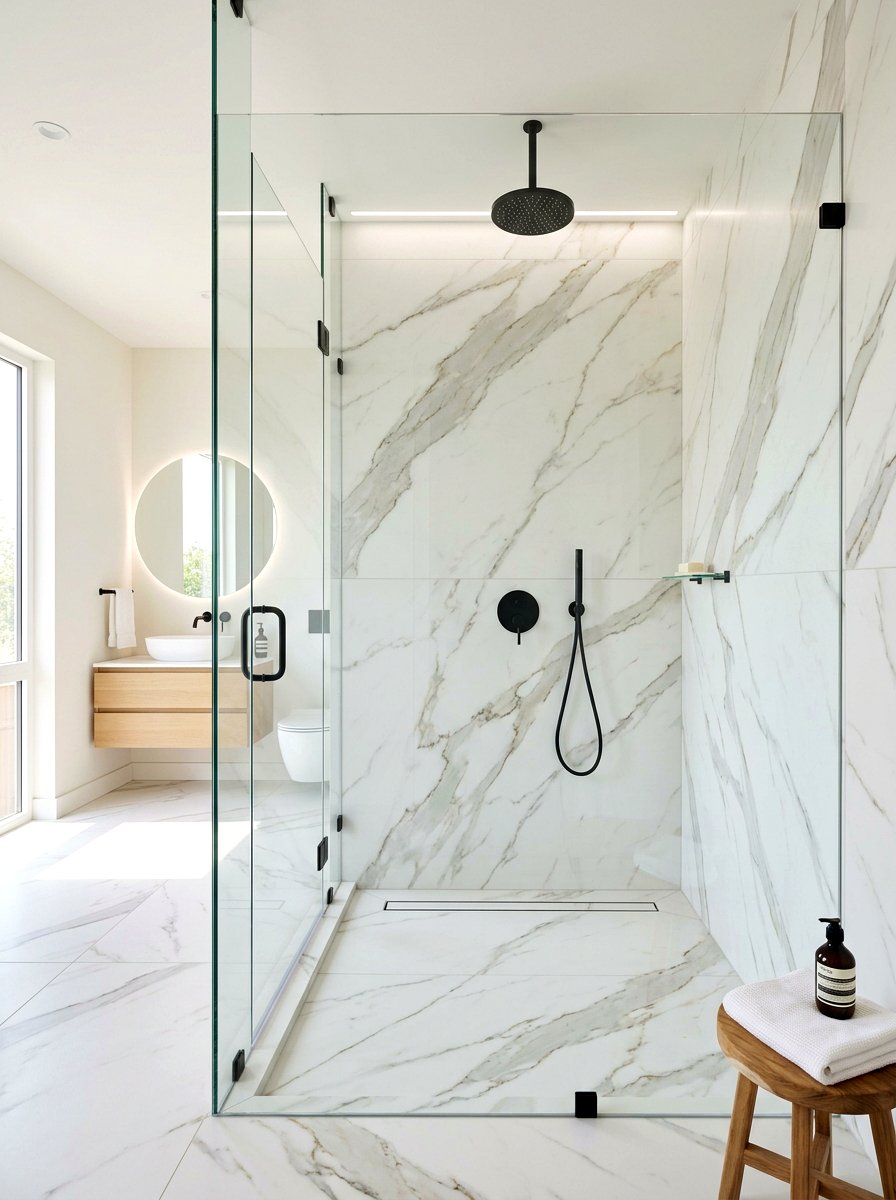 Large Format Marble Tile - 30 shower tile pattern ideas