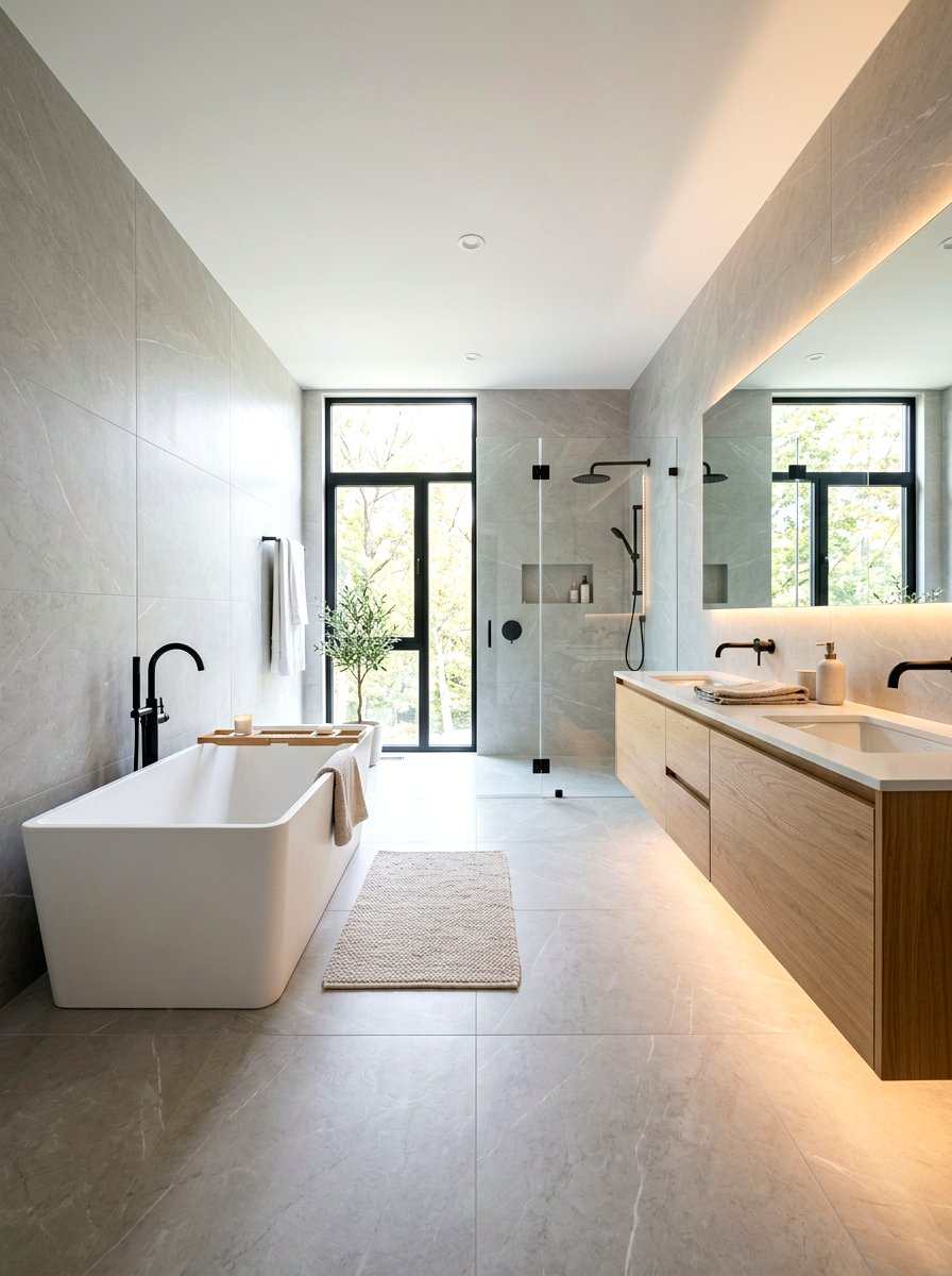 Large Format Porcelain Tile - 30 timeless bathroom ideas