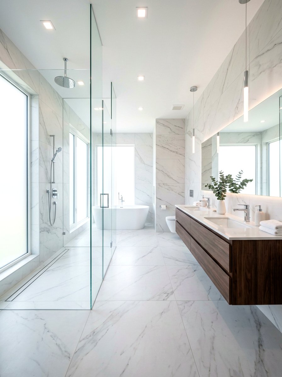 Large Format Porcelain Tile - 30 modern bathroom ideas