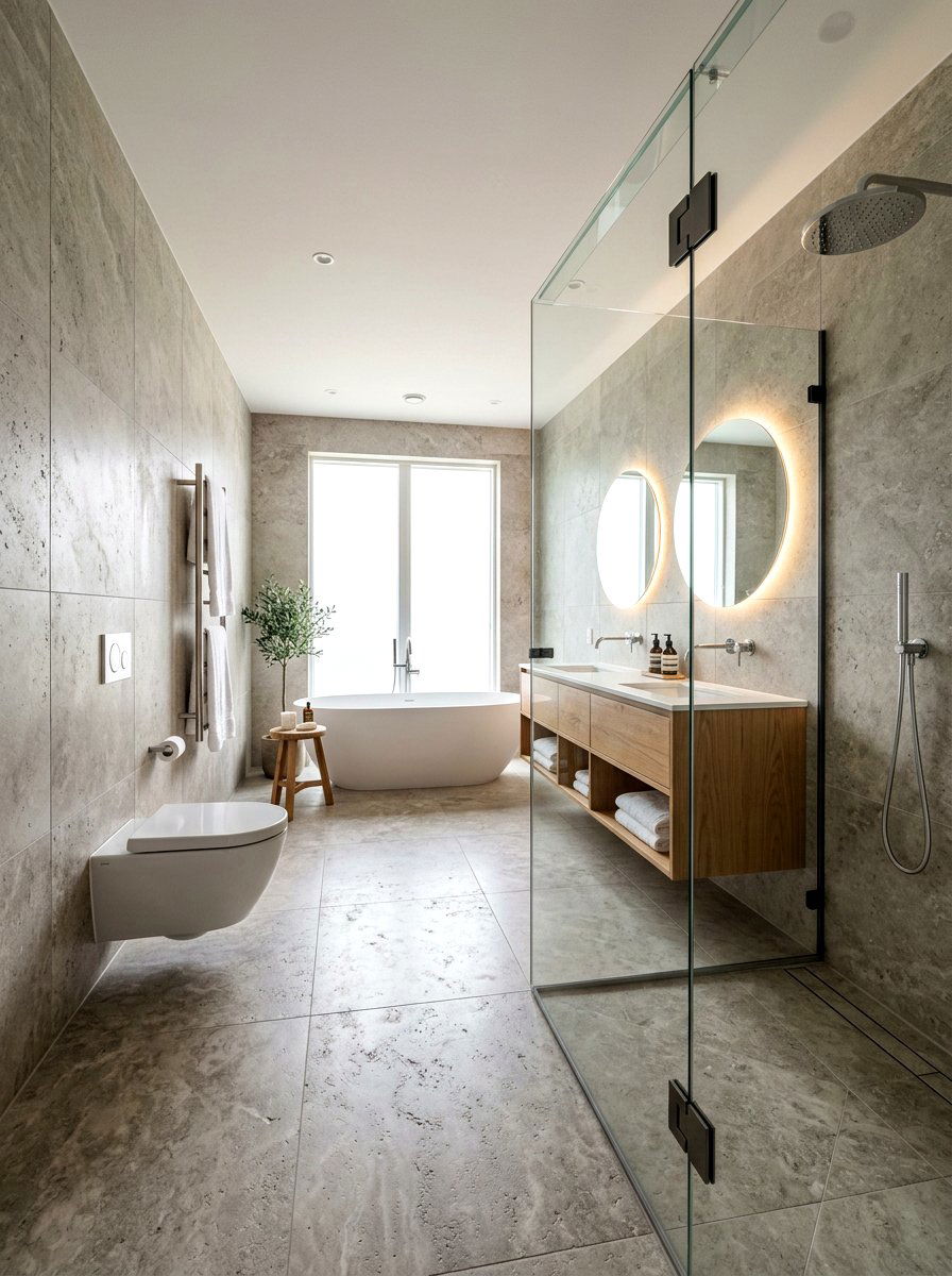 Large Format Stone Tiles - 30 sauna inspired bathroom ideas