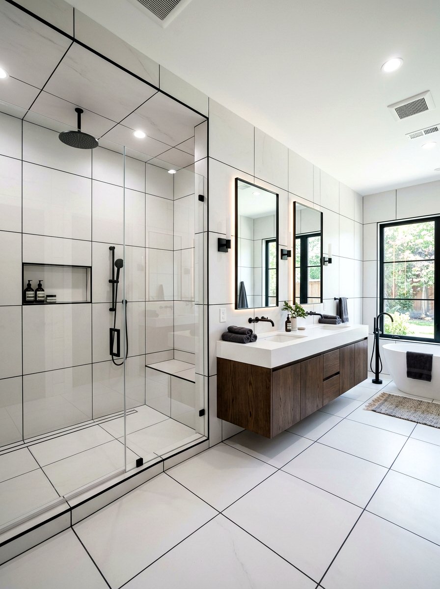 Large Format Tile Black Grout - 30 dark grout bathroom ideas