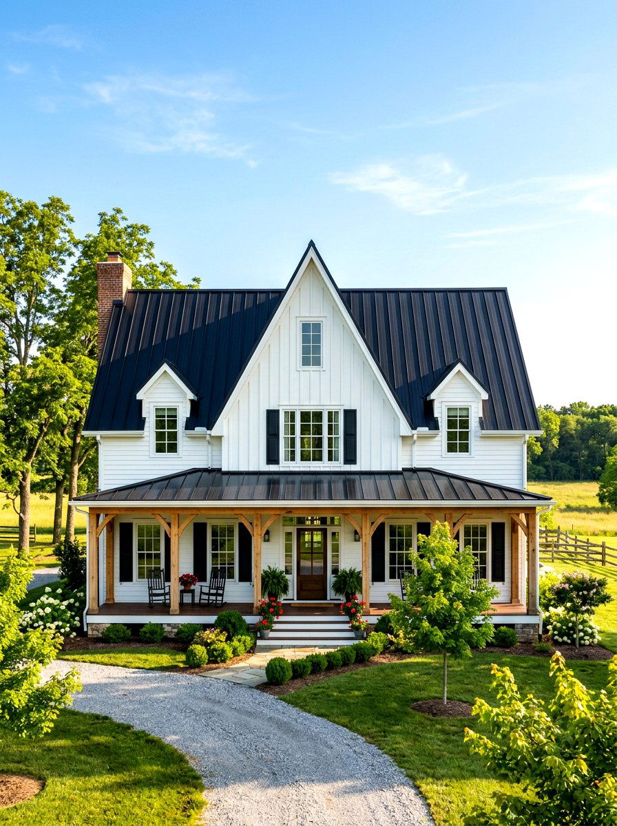 Large Gable Roof - 30 farmhouse front facade ideas