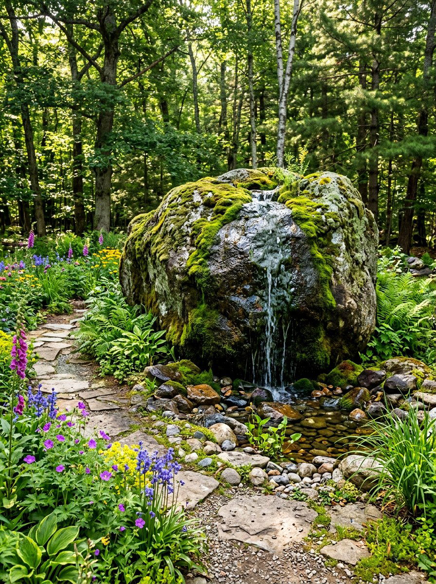 Large Garden Boulder - 30 bubbling rock fountain ideas