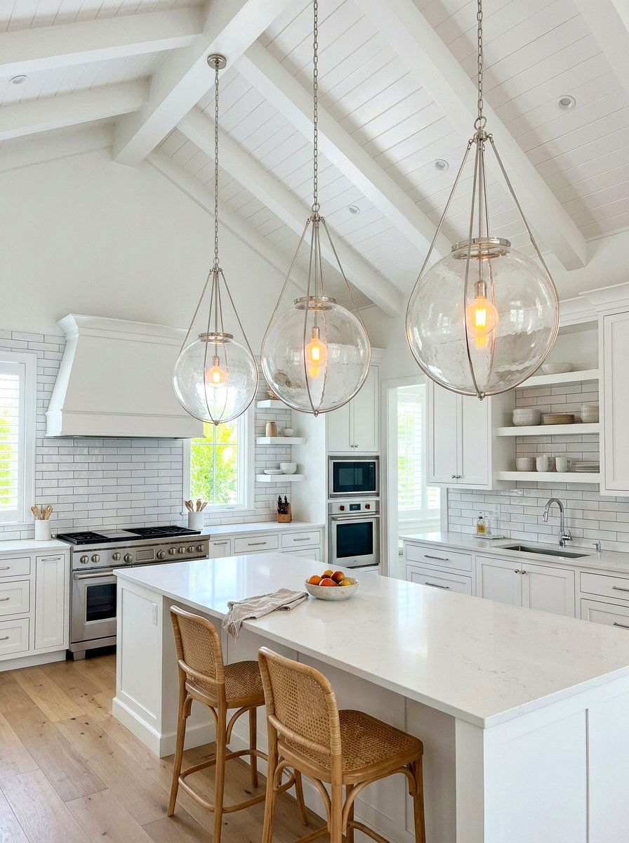 Large Glass Pendant Lights - 30 Hamptons kitchen ideas