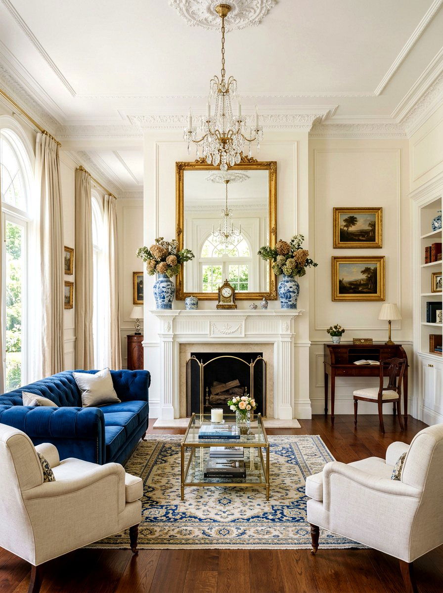 Large Gold Mirror - 30 fireplace mantel ideas