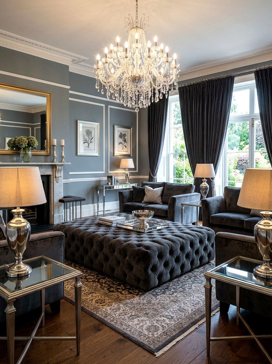 Large Gray Tufted Ottoman - 30 oversized ottoman living room ideas