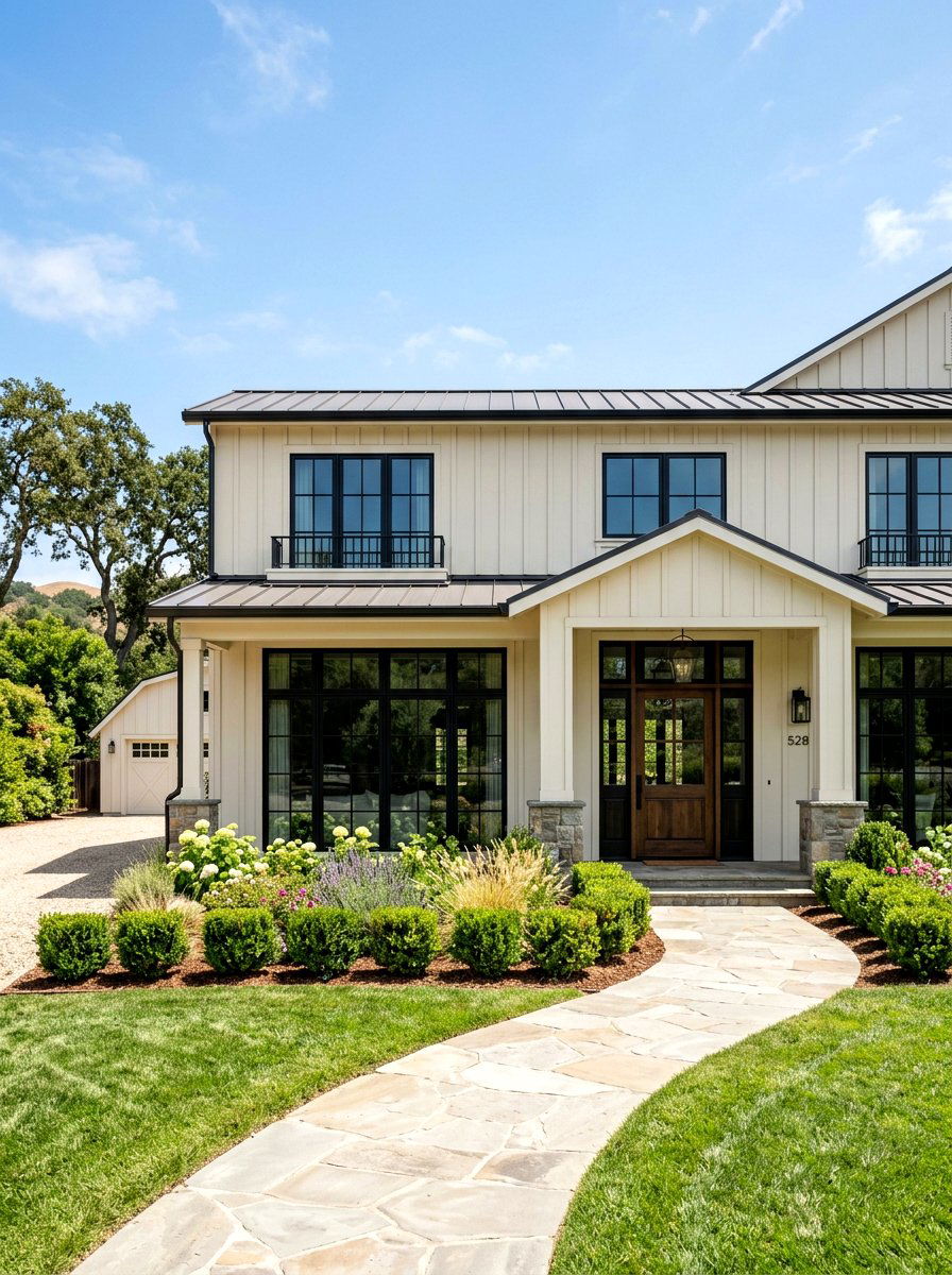Large Grid Windows - 30 modern farmhouse exterior ideas