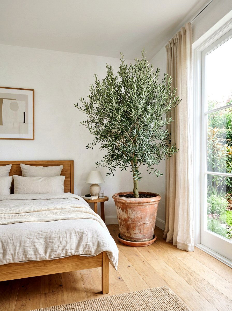 Large Indoor Tree - 30 earthy bedroom decor ideas