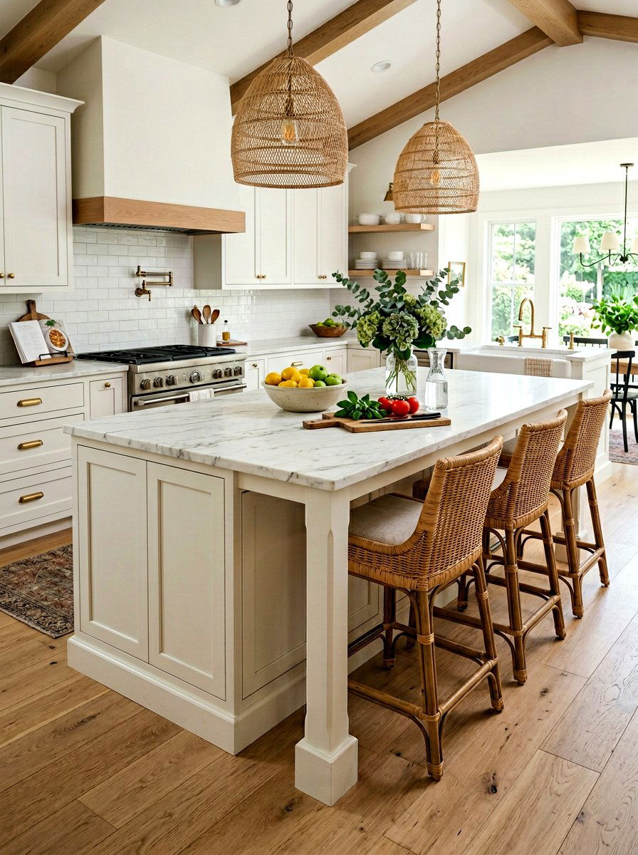 Large Island Seating - 30 farmhouse kitchen ideas