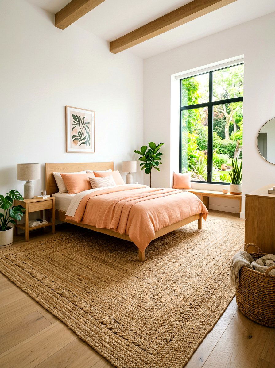 Large Jute Rug - 30 sunrise inspired bedroom ideas