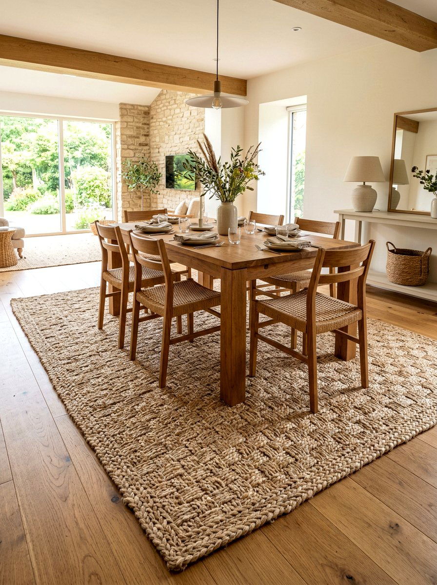 Large Jute Rug - 30 rustic dining room ideas