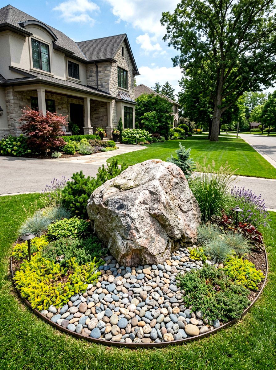 Large Landscape Boulder - 30 rock mulch front yard ideas