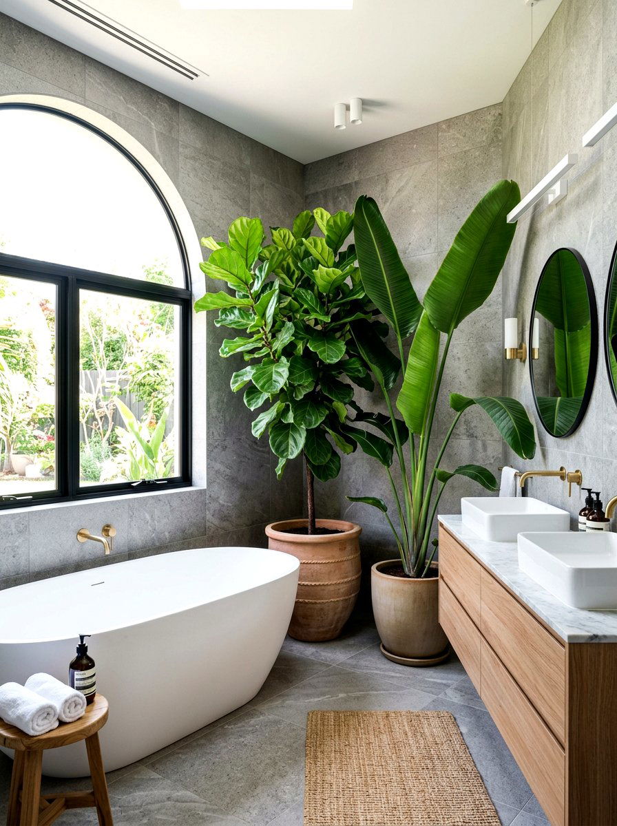 Large Leaf Plant Decor - 30 bathroom jungle ideas
