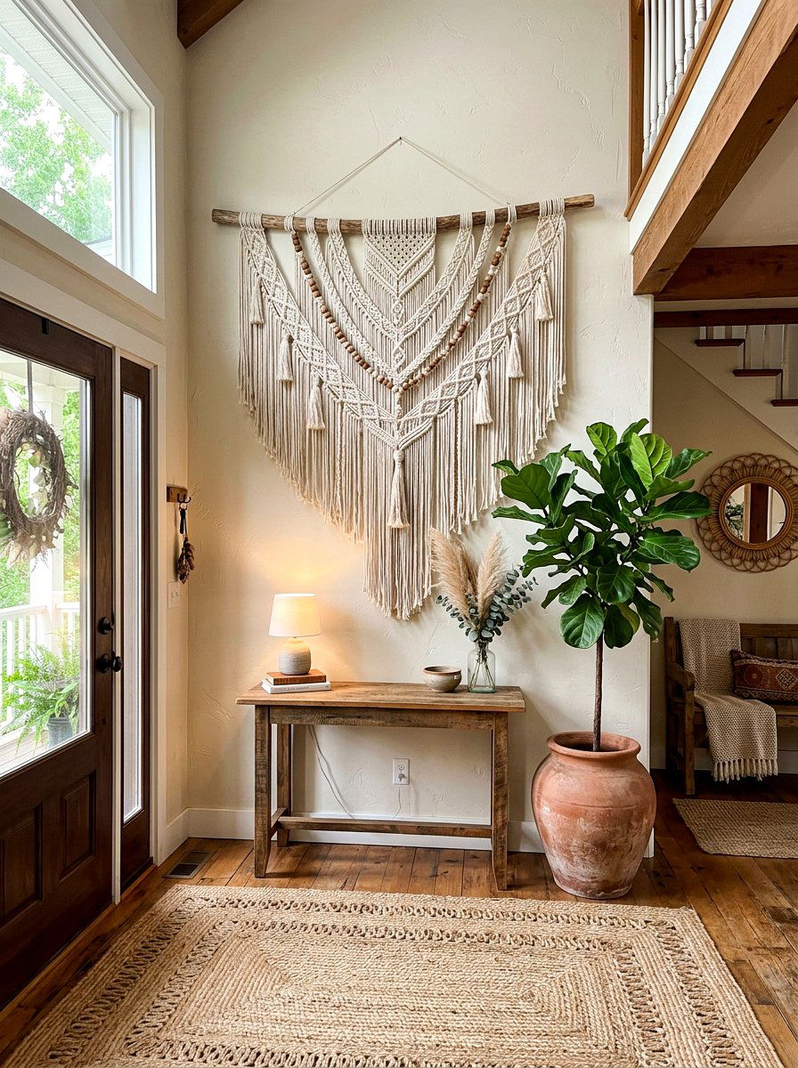 Large Macrame Wall Hanging - 30 art wall foyer ideas