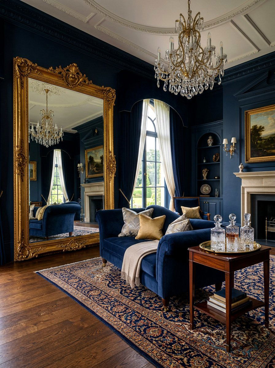 Large Mirror Living Room - 30 moody English living room ideas