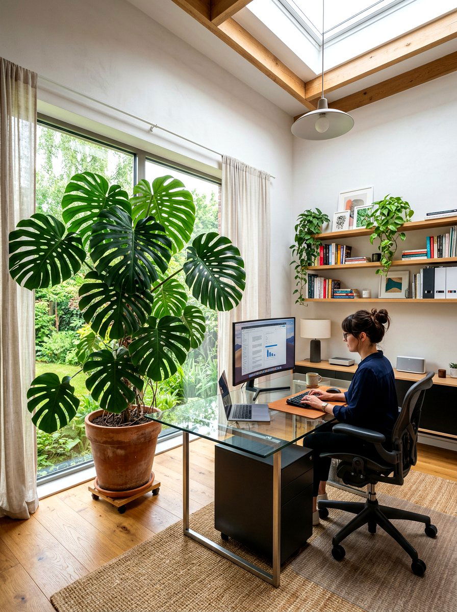 Large Monstera Deliciosa Floor Plant - 30 home office plant ideas