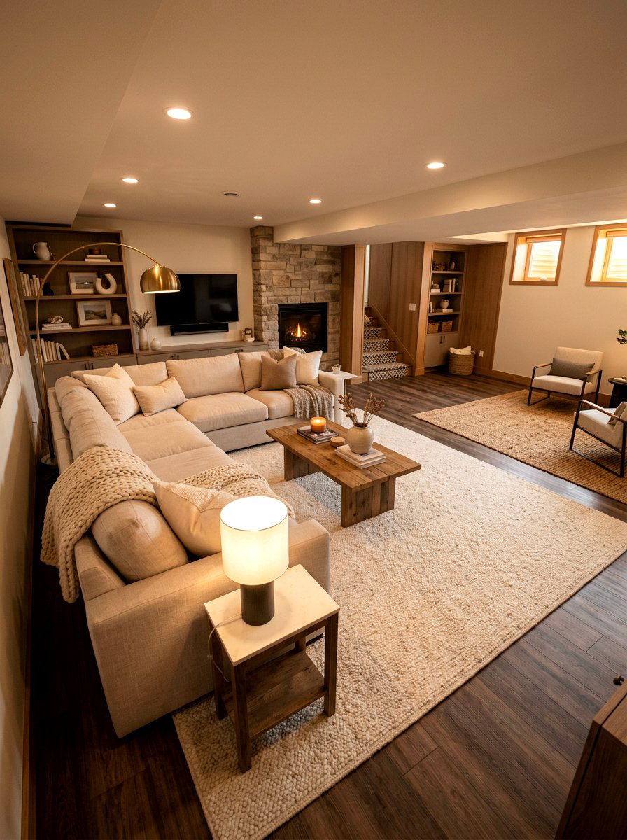 Large Neutral Rugs - 30 low ceiling basement ideas