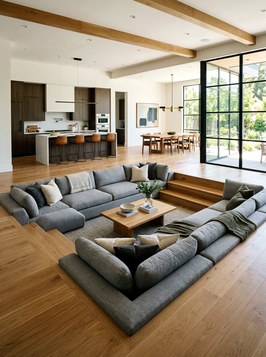 Large Open Concept Conversation Pit - 30 conversation pit living room ideas