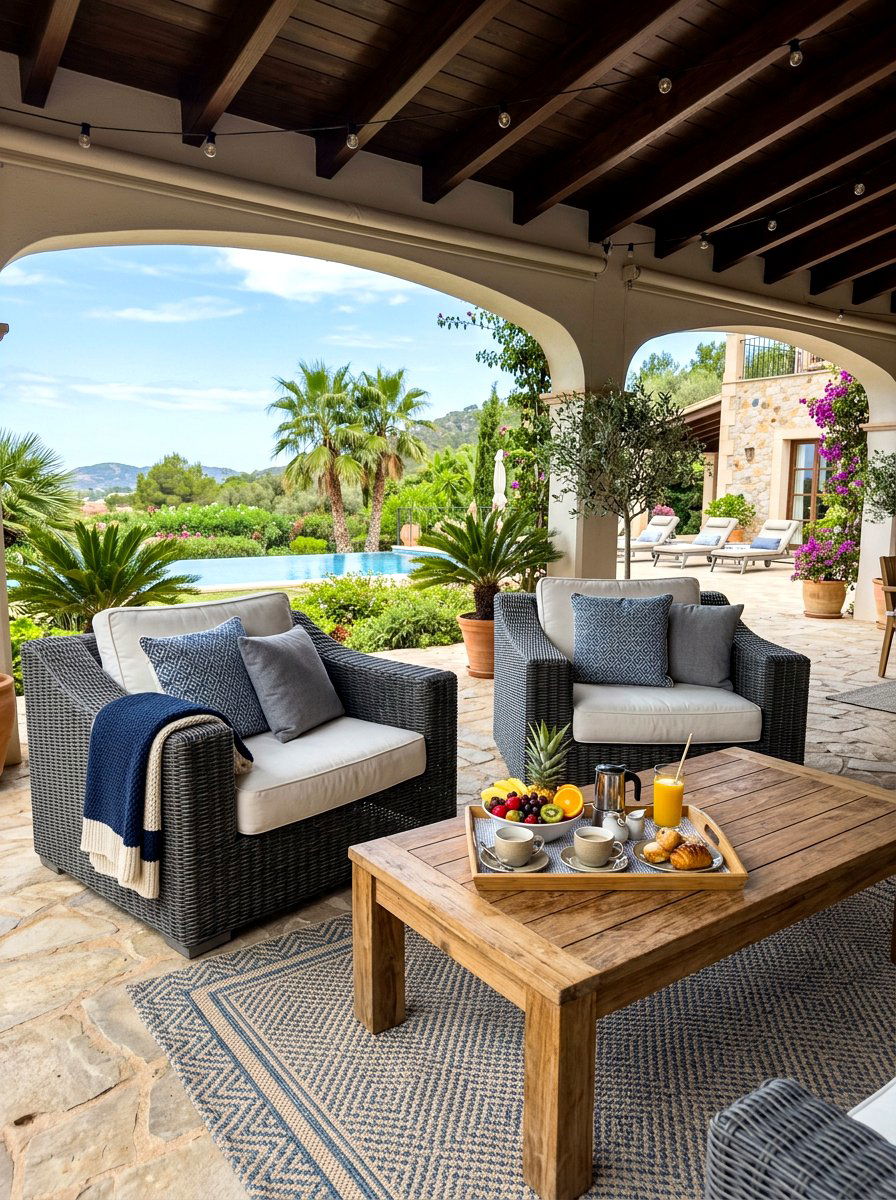 Large Outdoor Armchair Set - 30 covered patio breakfast nook ideas