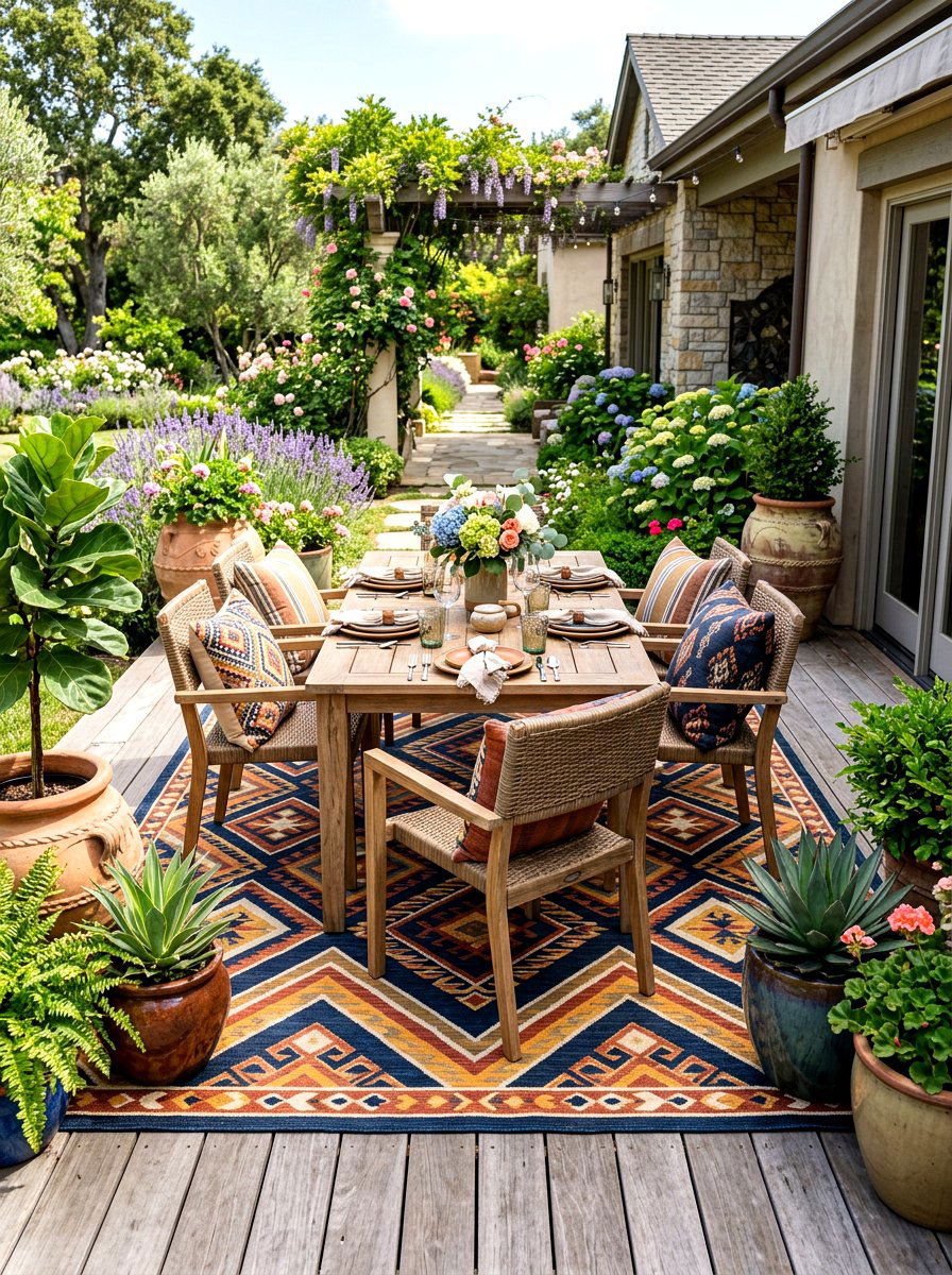 Large Outdoor Rug - 30 summer dinner party patio ideas