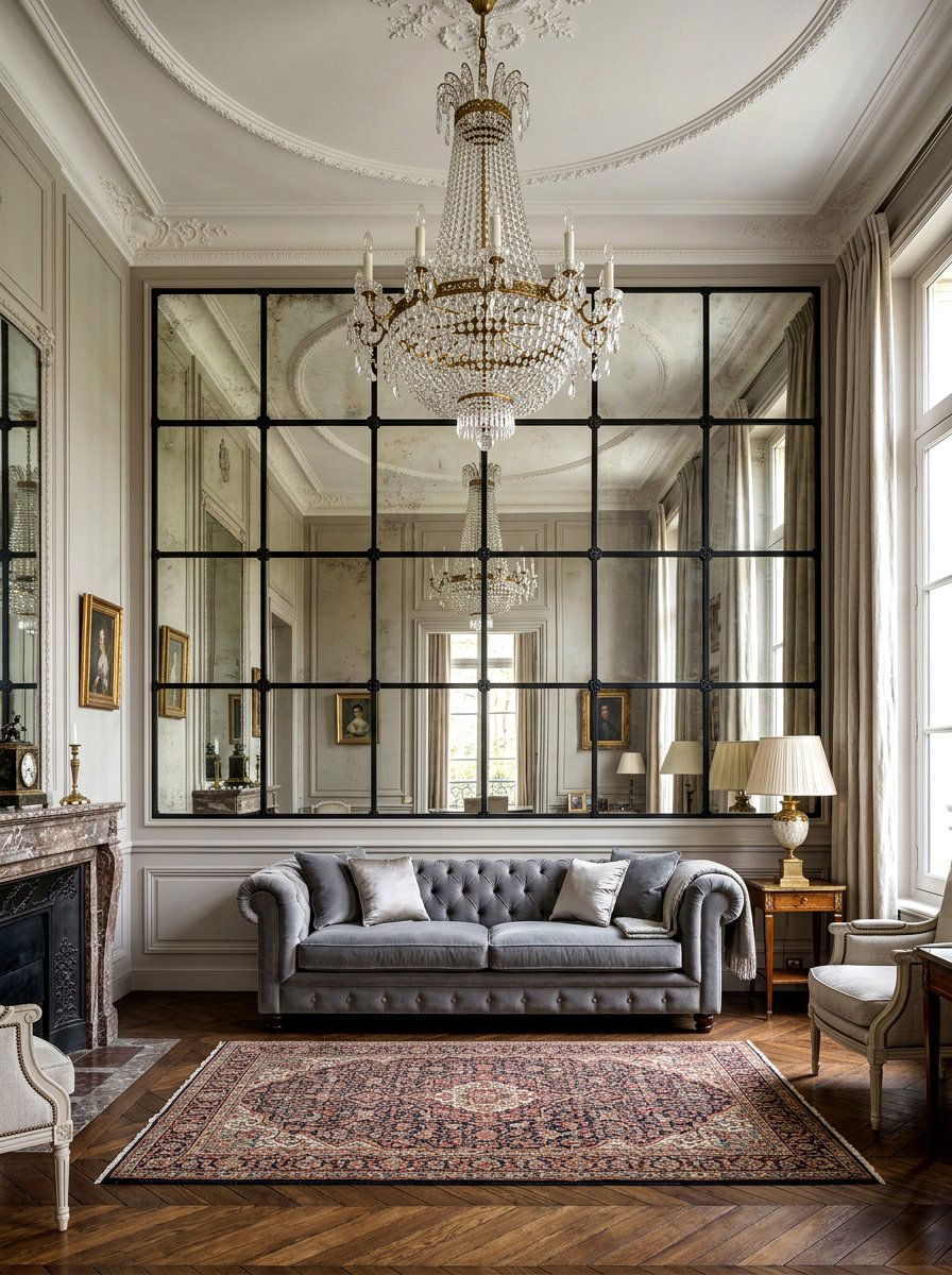 Large Paneled Wall Mirror - 30 antique mirror wall ideas
