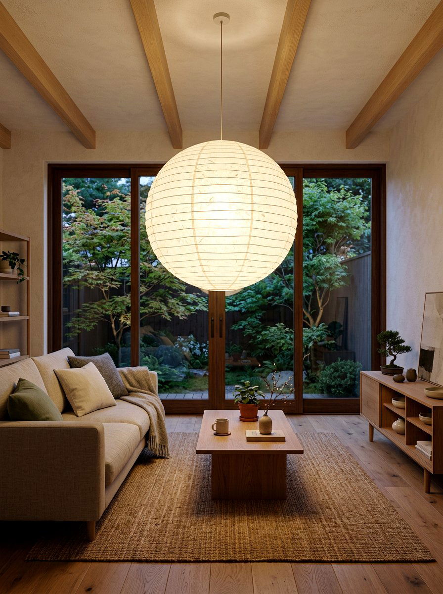 Large Paper Lantern - 30 Japandi living room ideas