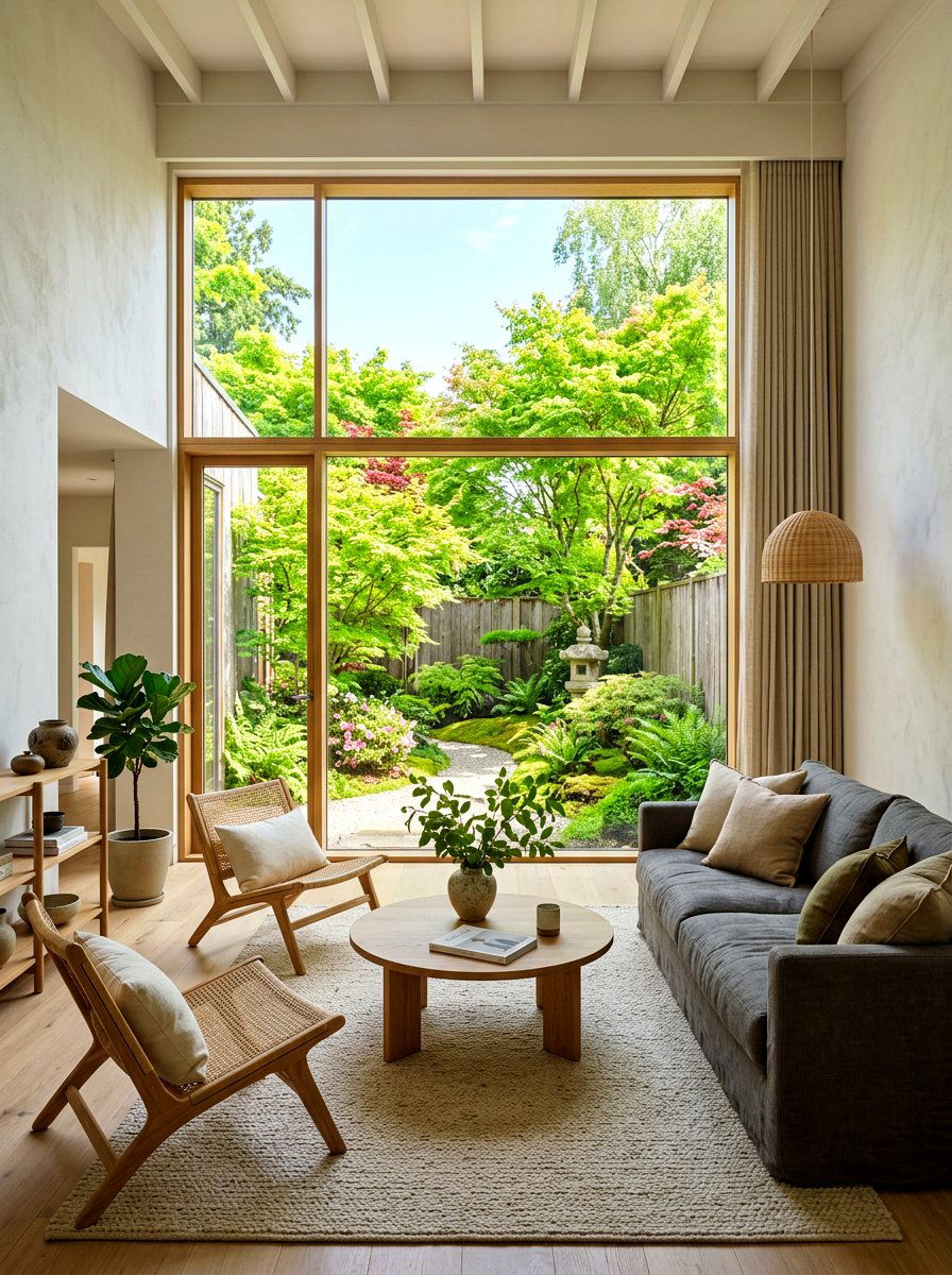 Large Picture Window - 30 Japandi living room ideas