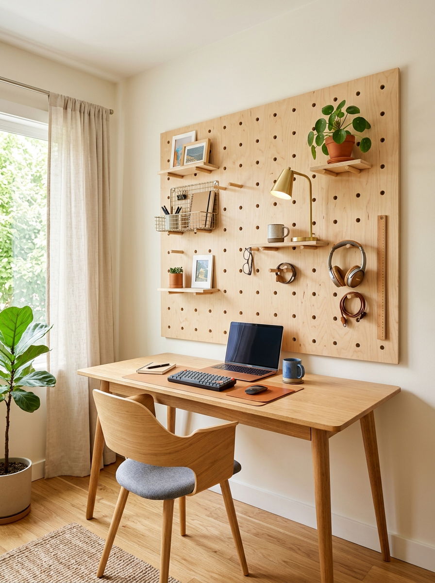 Large Plywood Pegboard - 30 office pegboard ideas