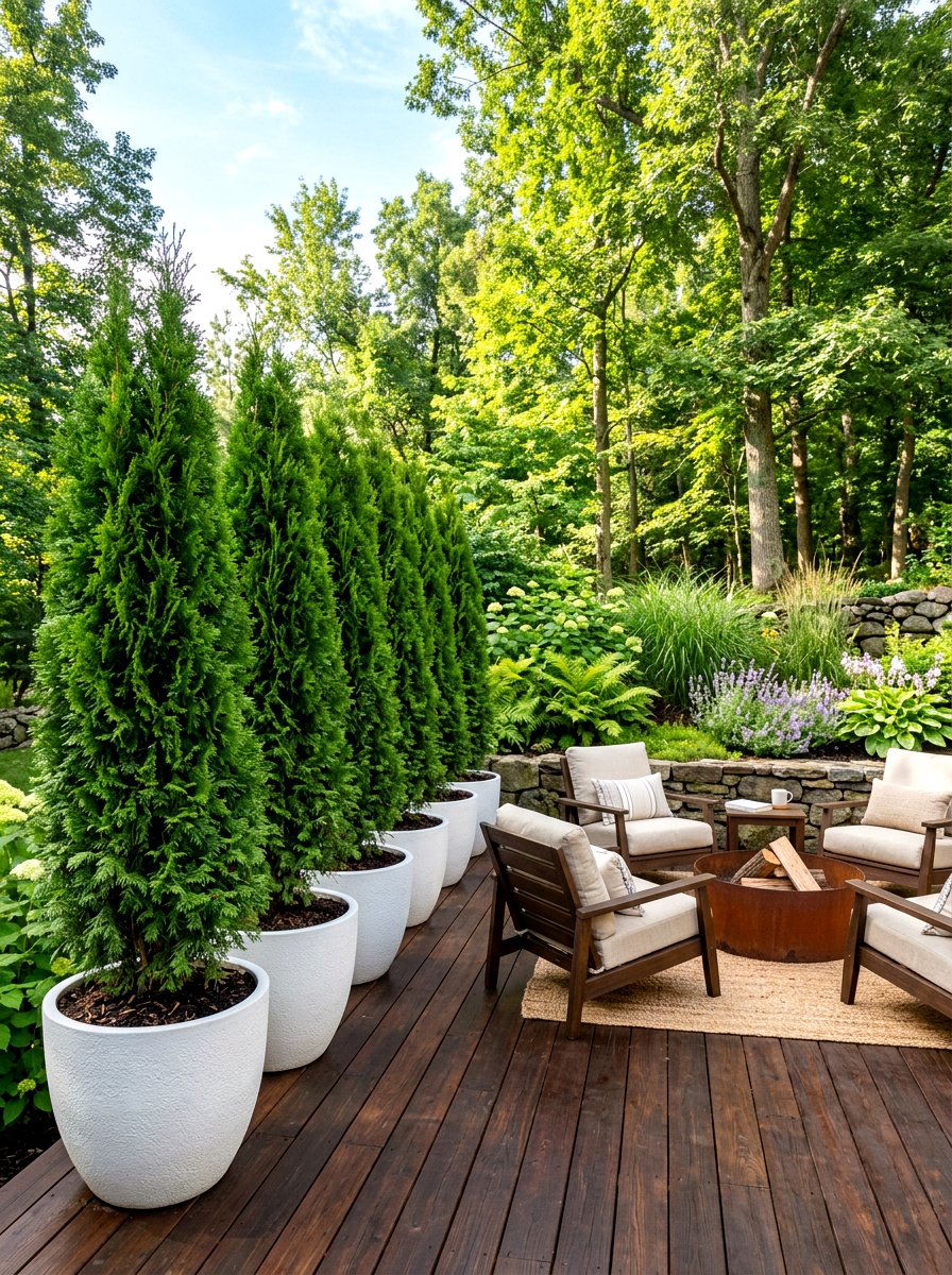 Large Potted Evergreen Tree - 30 deck partition ideas
