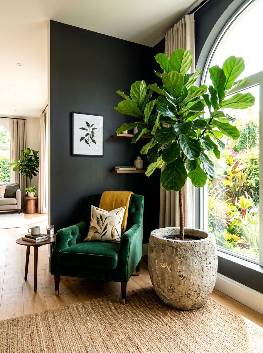 Large Potted Tree - 30 moody hotel lobby living room ideas