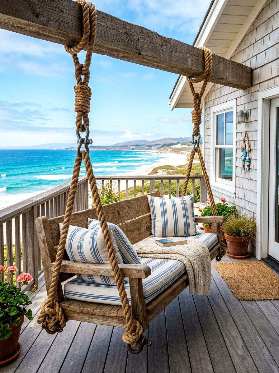 Large Rope Hanging Swing - 30 front porch swing ideas