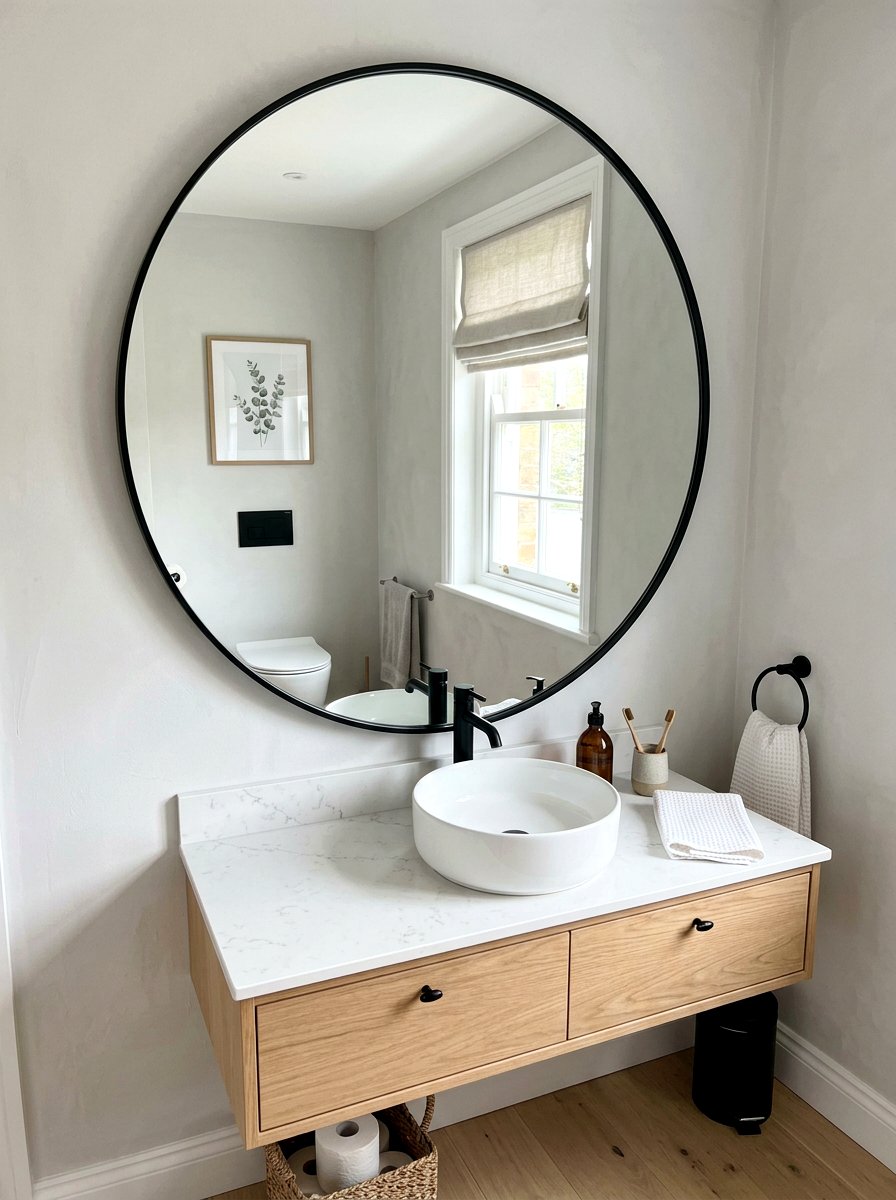 Large Round Bathroom Mirror - 30 guest powder room decor ideas