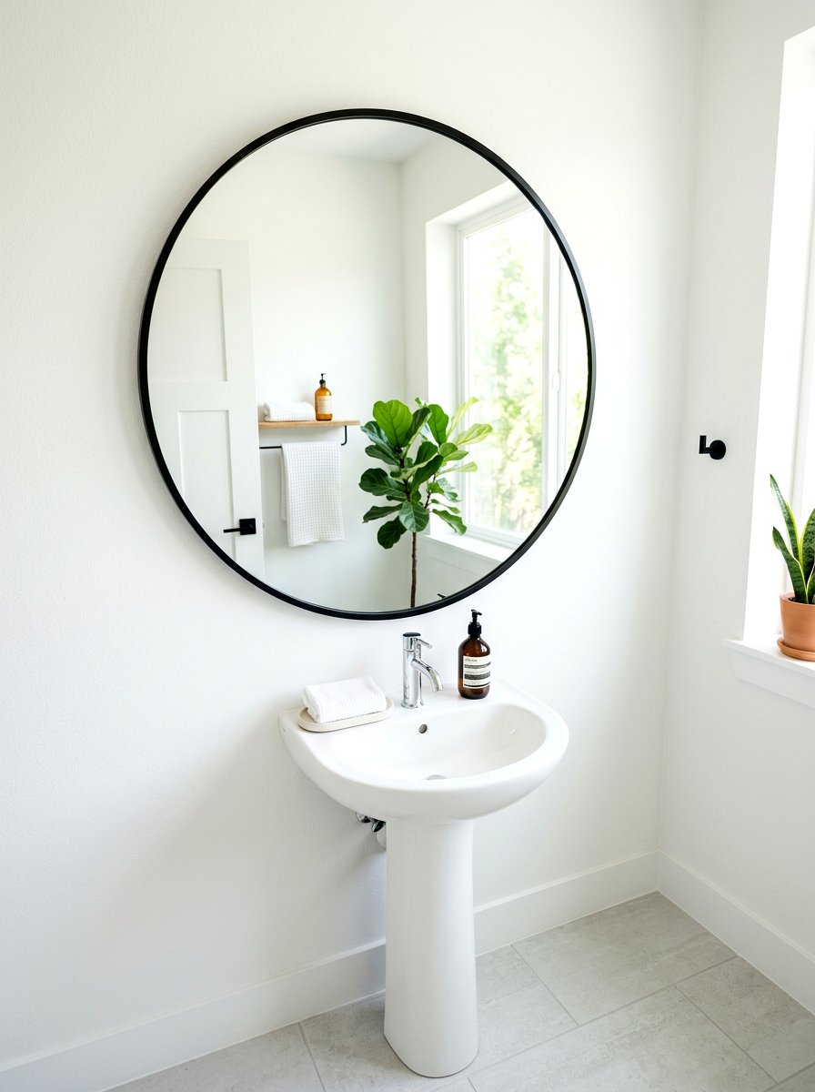 Large Round Bathroom Mirror - 30 tiny apartment bathroom ideas