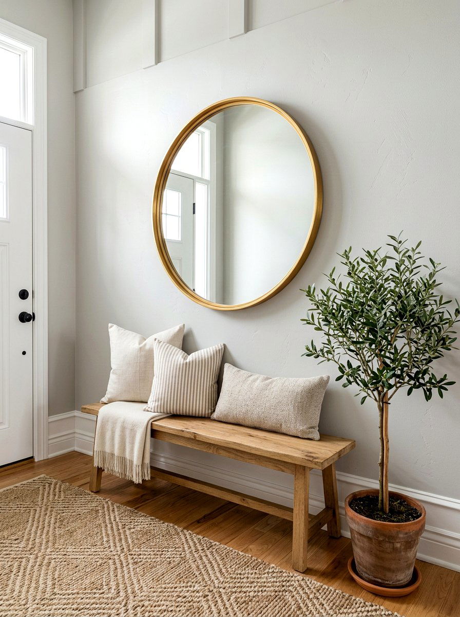 Large Round Mirror - 30 front hallway decor ideas