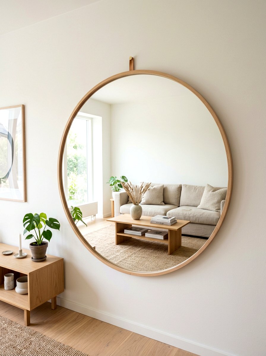 Large Round Mirror - 30 warm minimalist home ideas