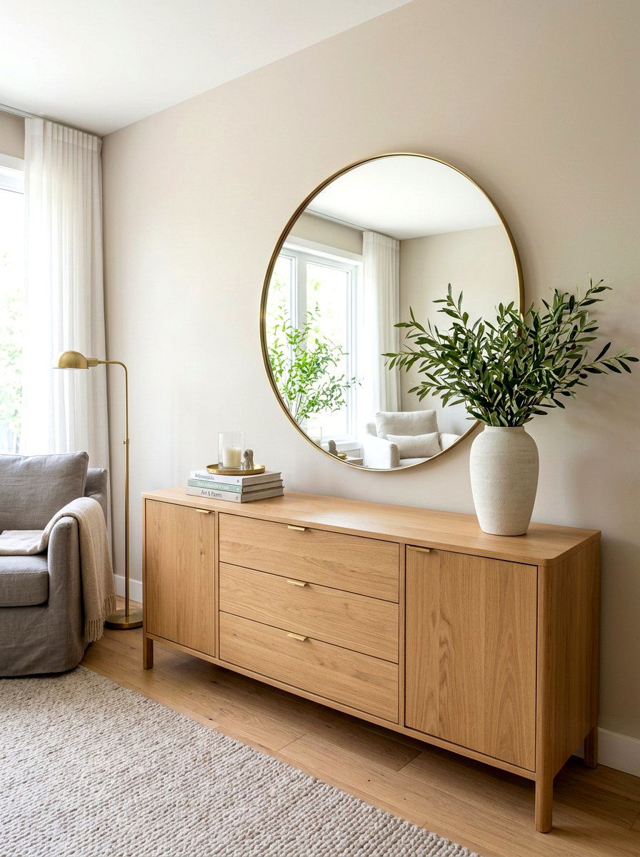 Large Round Mirror Sideboard - 30 sideboard decor ideas
