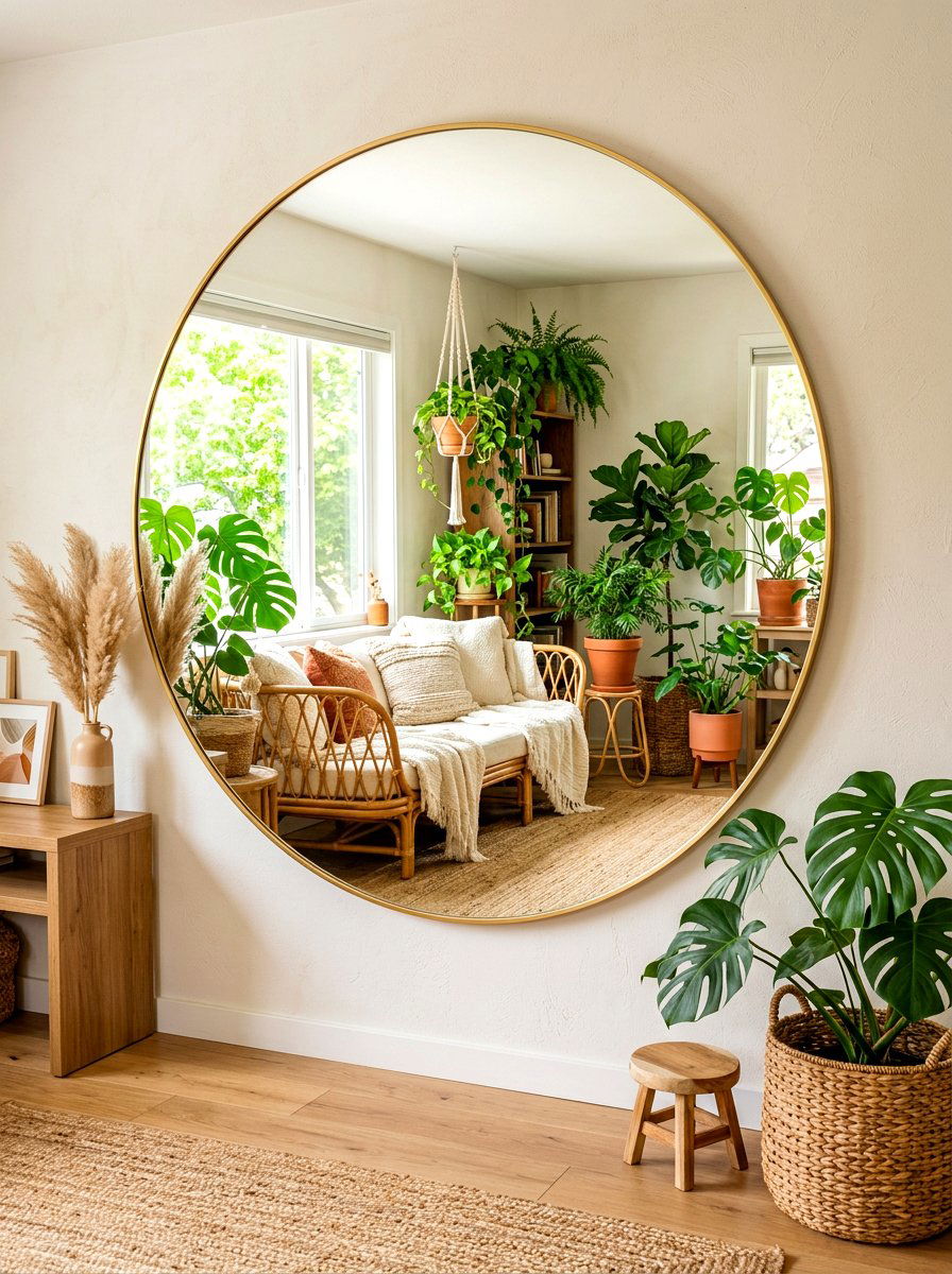 Large Round Mirror - 30 boho bedroom ideas
