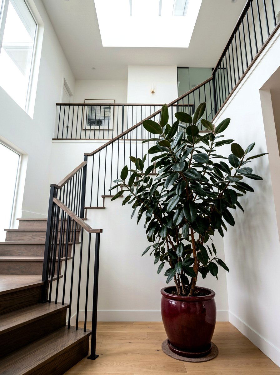 Large Rubber Tree Corner - 30 staircase plant corner ideas