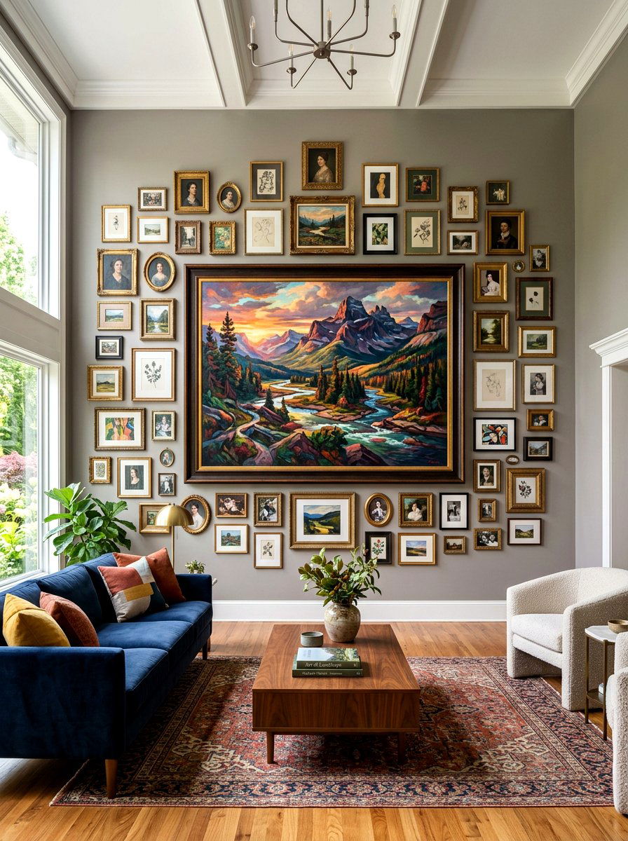 Large Scale Art With Small Frames - 30 eclectic frame wall ideas