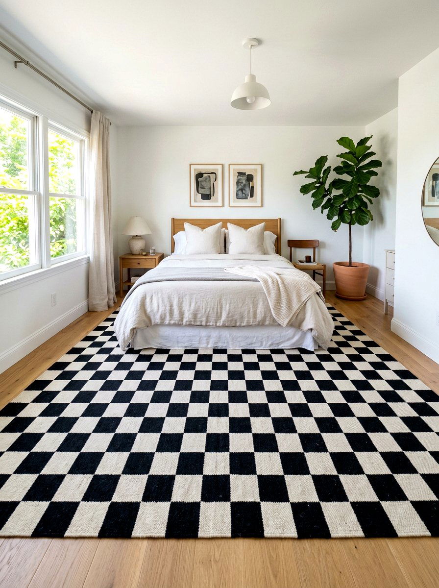 Large Scale Checkerboard Rug - 30 checkerboard floor ideas