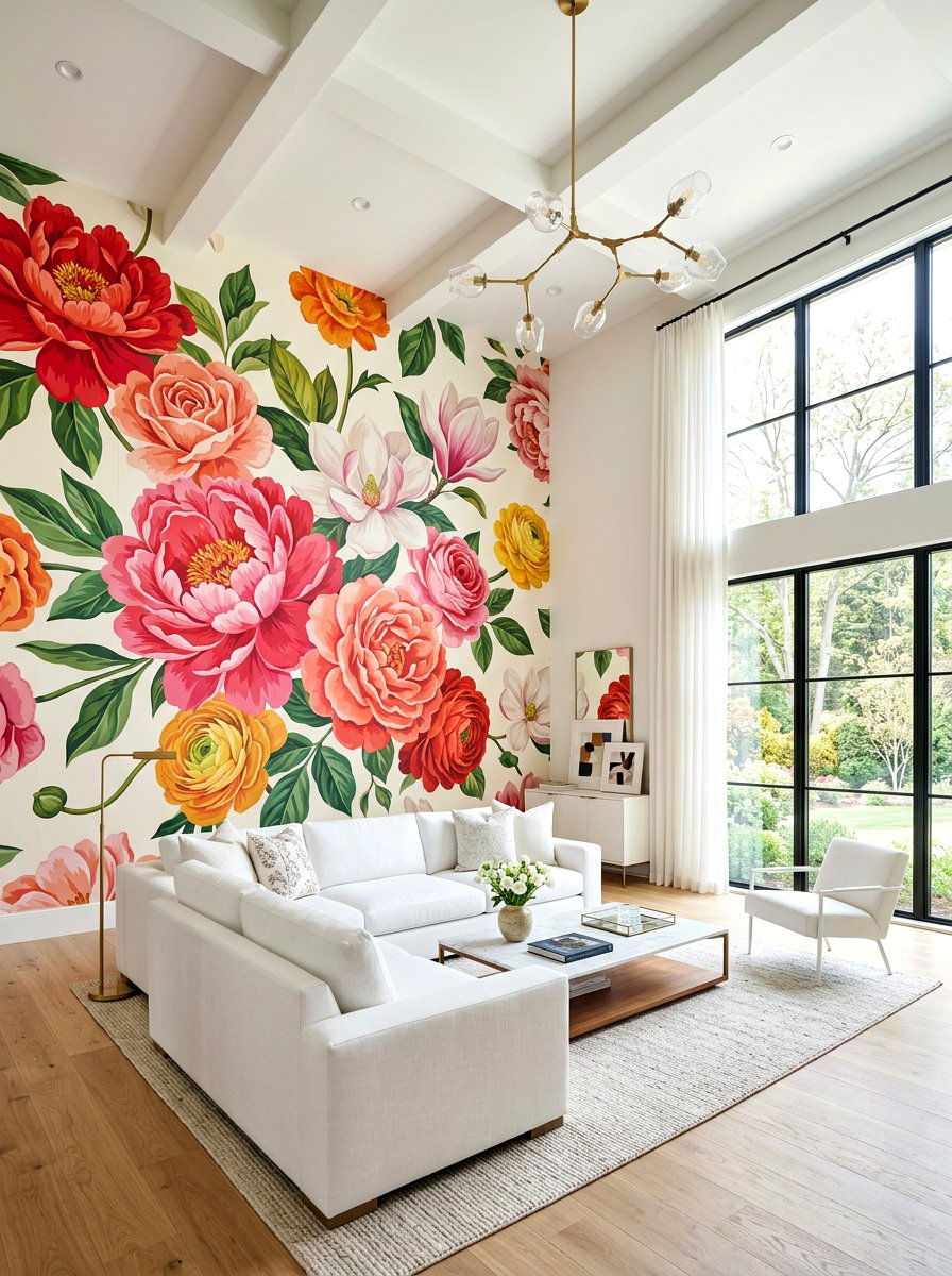 Large Scale Floral Print - 30 dark floral living room ideas